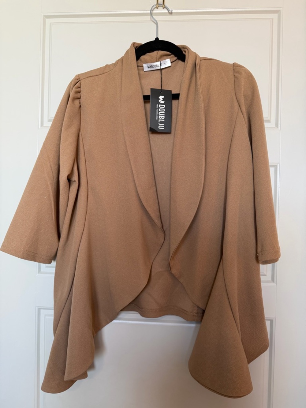 Doublju Taupe Draped Open-Front Blazer